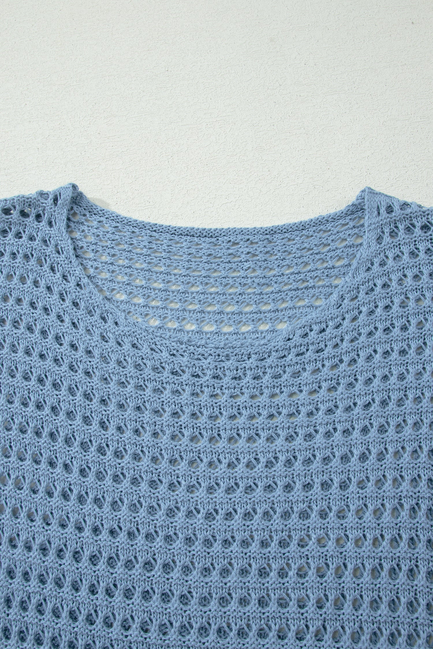 Myosotis Solid Color Hollow Out Knit Long Sleeve Crochet Sweater – Blue