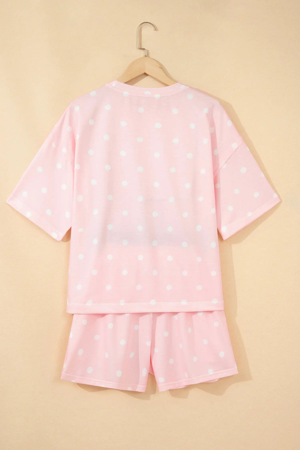 Polka Dot Short Sleeve Loose Top Drawstring Shorts Set – Pink