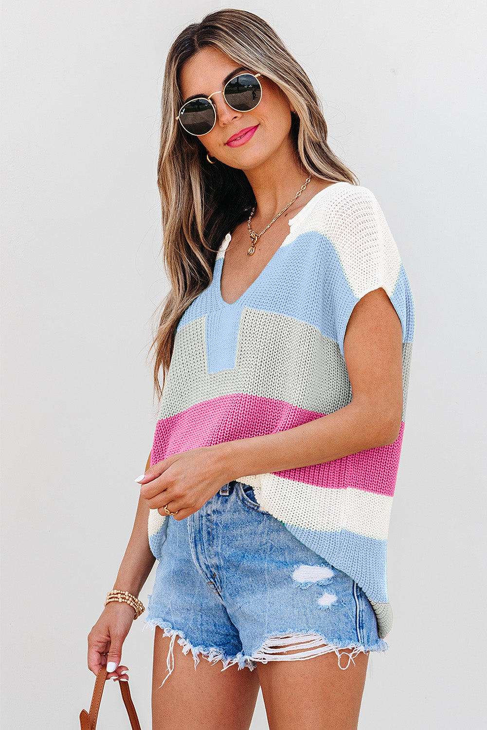Light Blue V Neck Sweater Top eAura