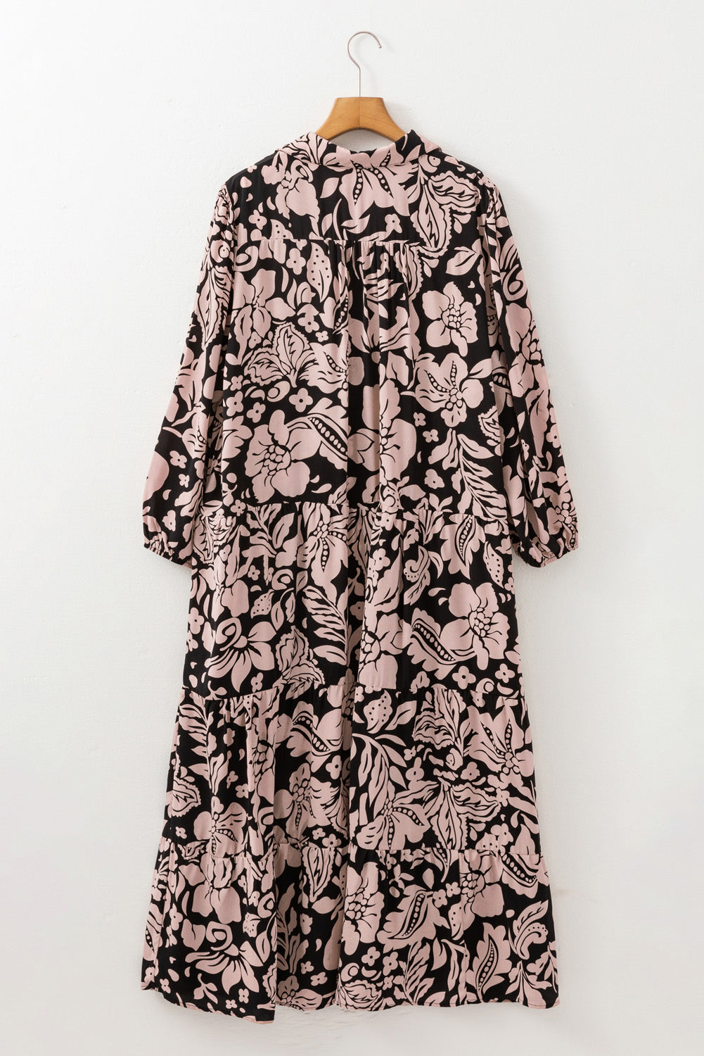 Black Plus Size Floral Printed Puff Sleeve Collared Maxi Dress BB Fashion Outlet