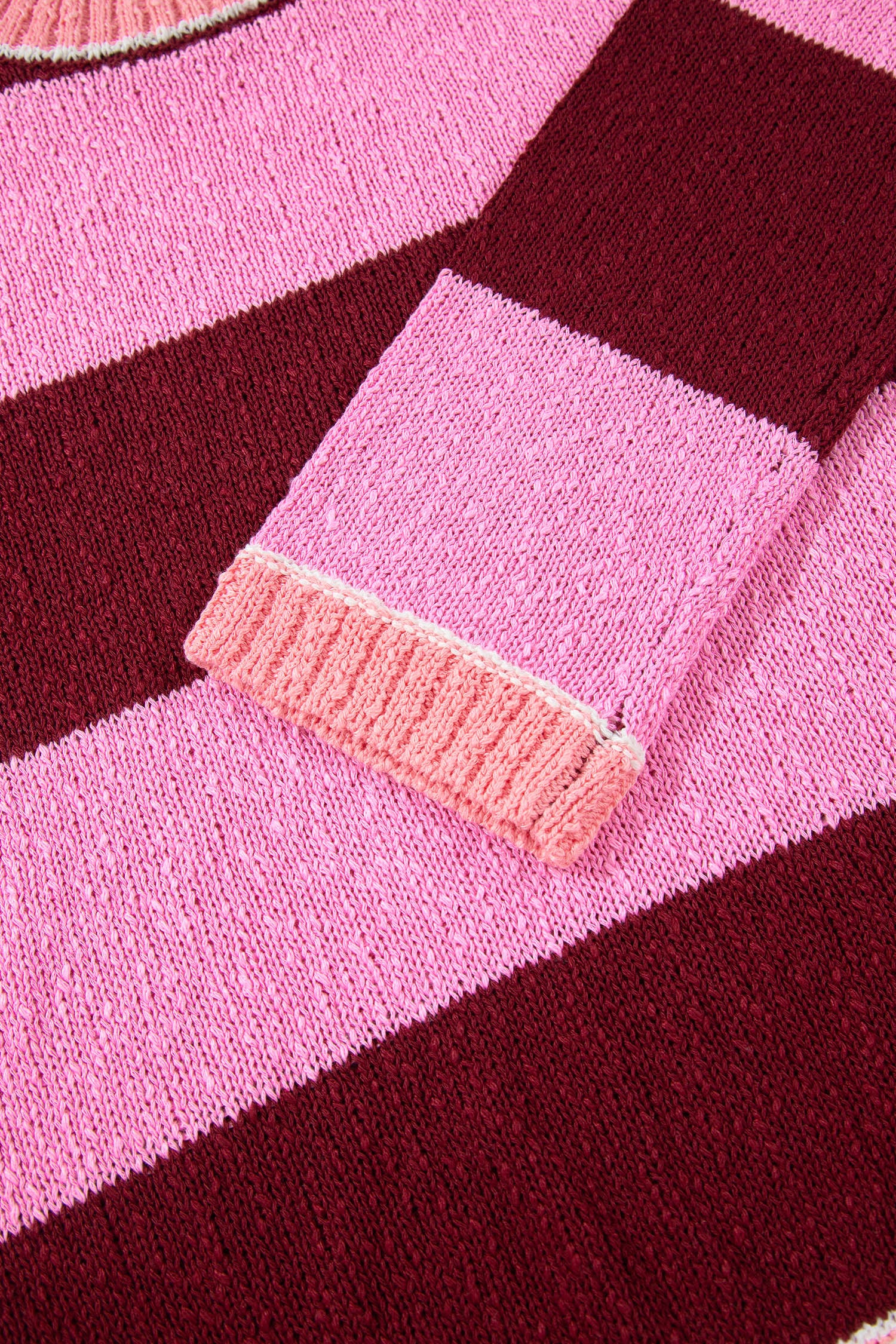 Striped Drop Shoulder Long Sleeve Pullover Regular Fit Knit Sweater – Pink Stripe