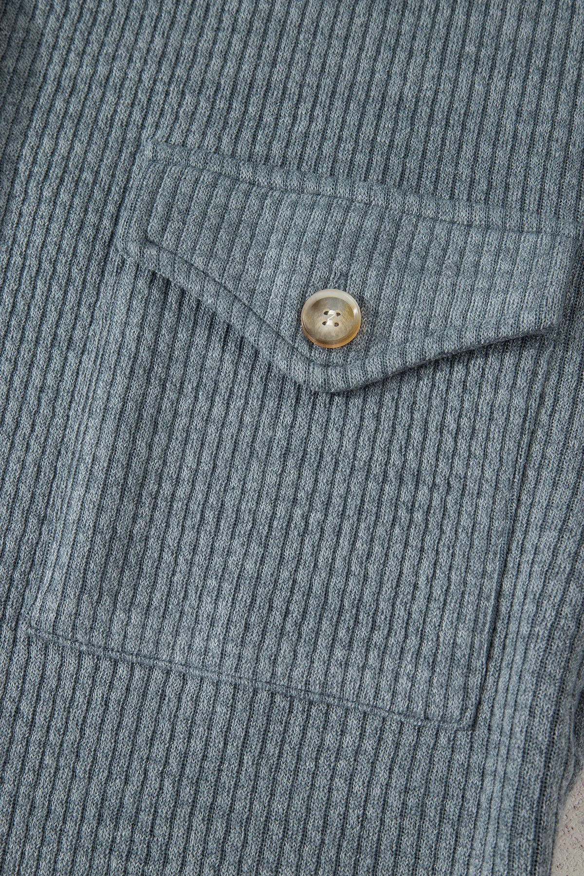 Medium Grey Ribbed Knit Buttons Front Flap Pocket Casual Shacket