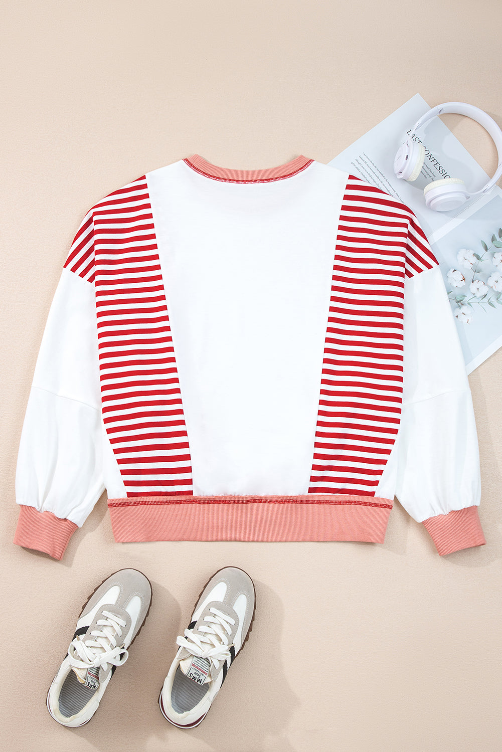 Striped Contrast Stitching Oversized Sweatshirt - eAura