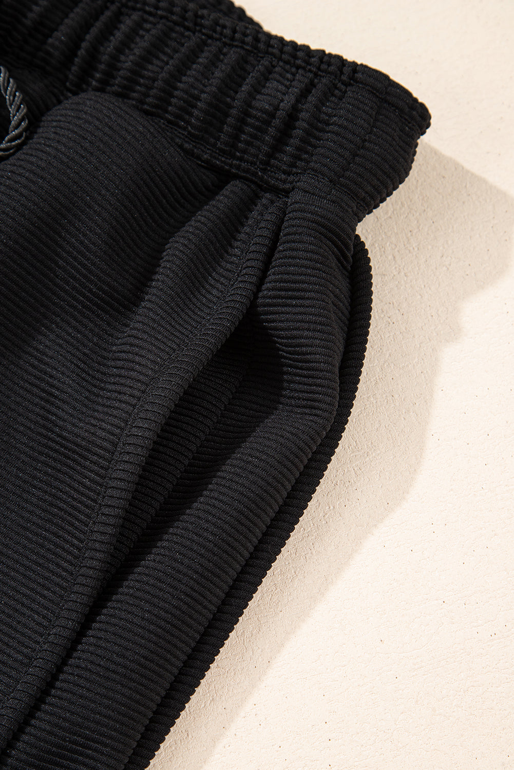 Black Textured Quarter Zip Kangaroo Pocket Top Drawstring Shorts Set eAura
