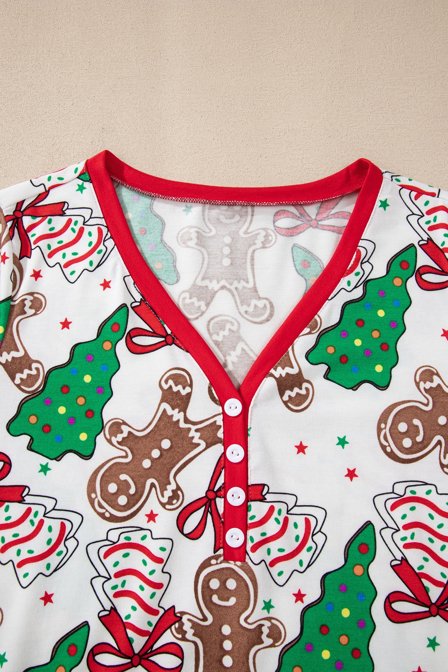 White Christmas Pattern Button V-Neck Pyjamas - eAura