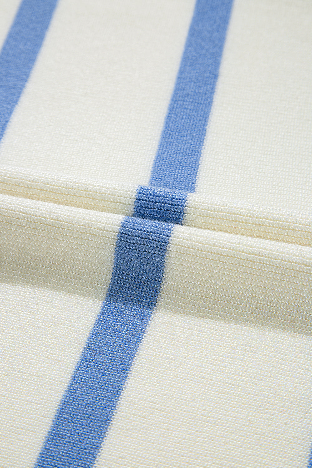Blue Stripe Split V Neck Collared Ribbed Sleeveless Sweater eAura