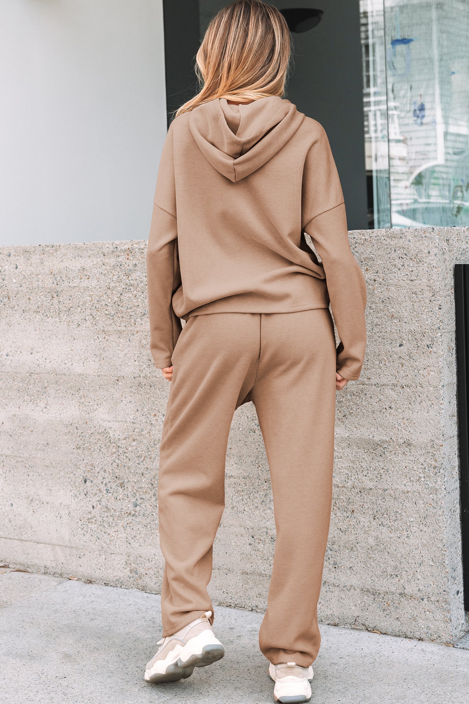Pullover Hoodie and High Waist Bottoms Soft Cord Co-ord Set - eAura