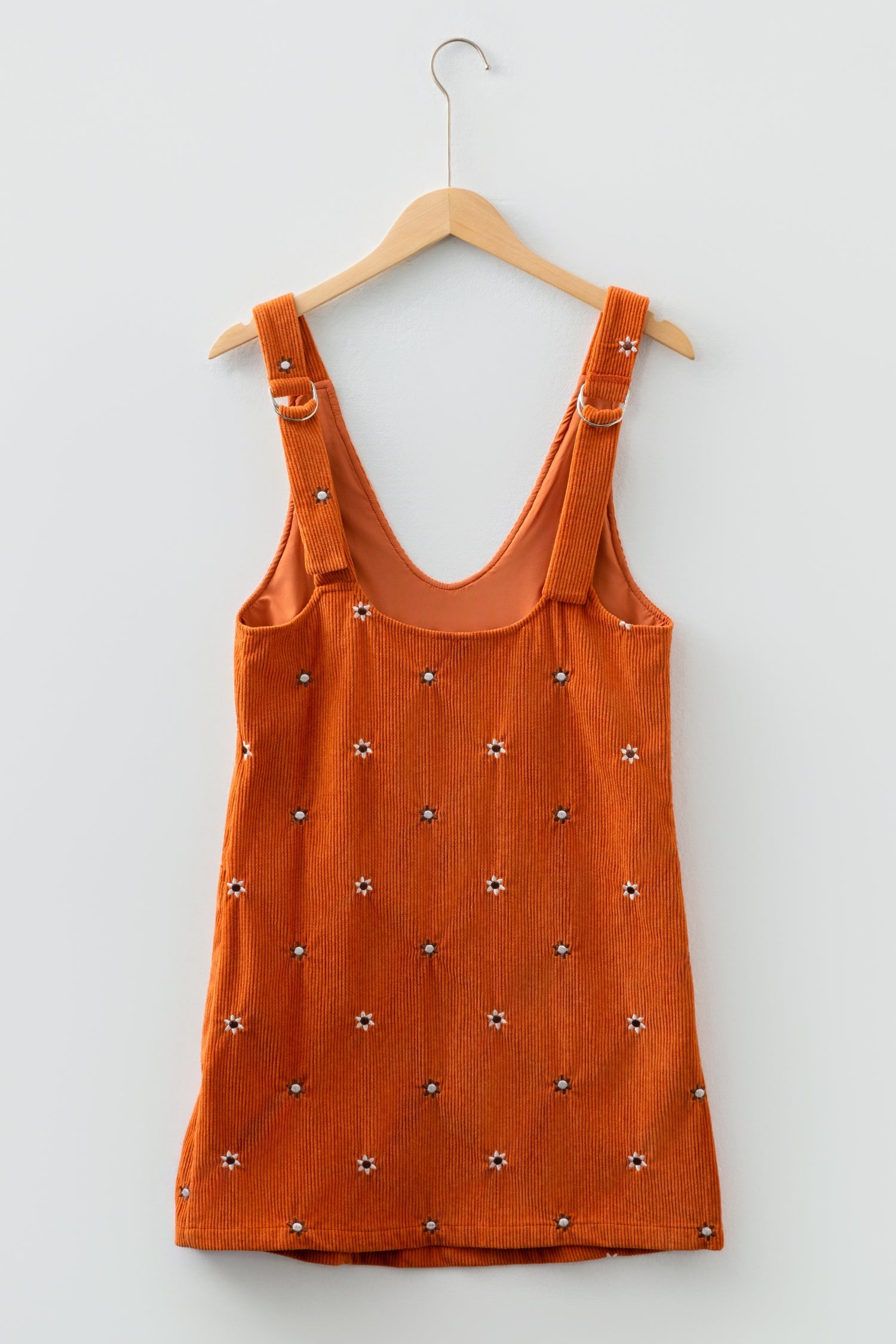 Flower Embroidered Corduroy Overall Mini Dress - eAura