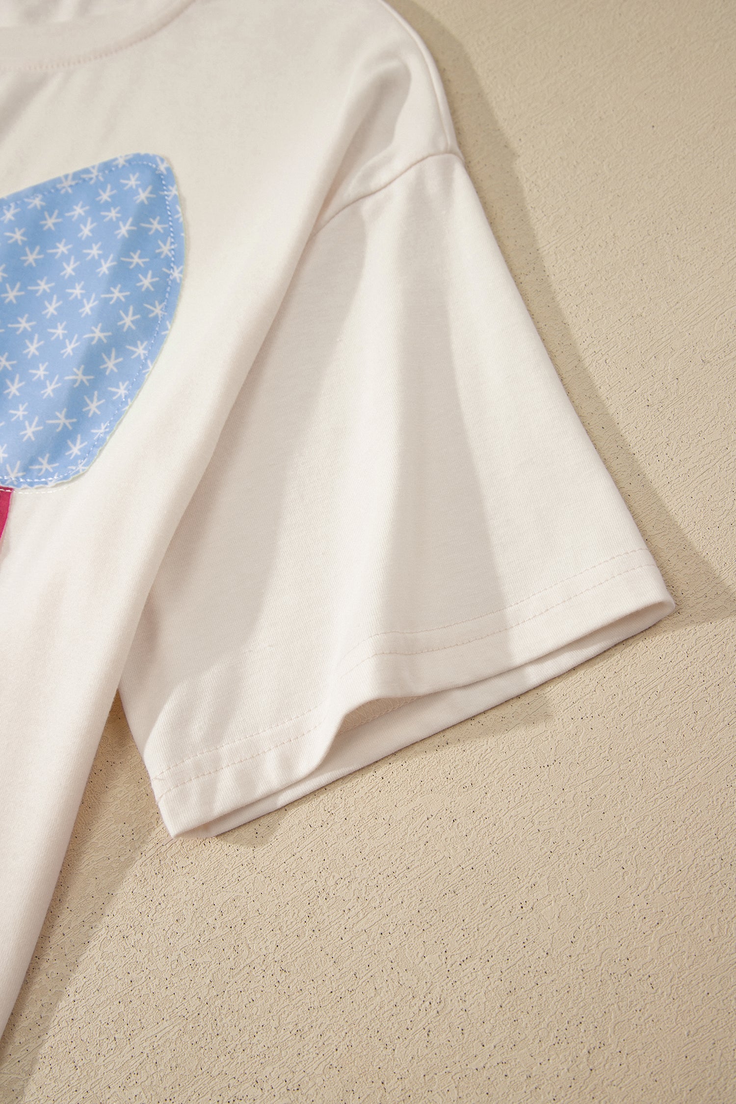 White Loose Knit Vintage Flag Bow Patched T-Shirt