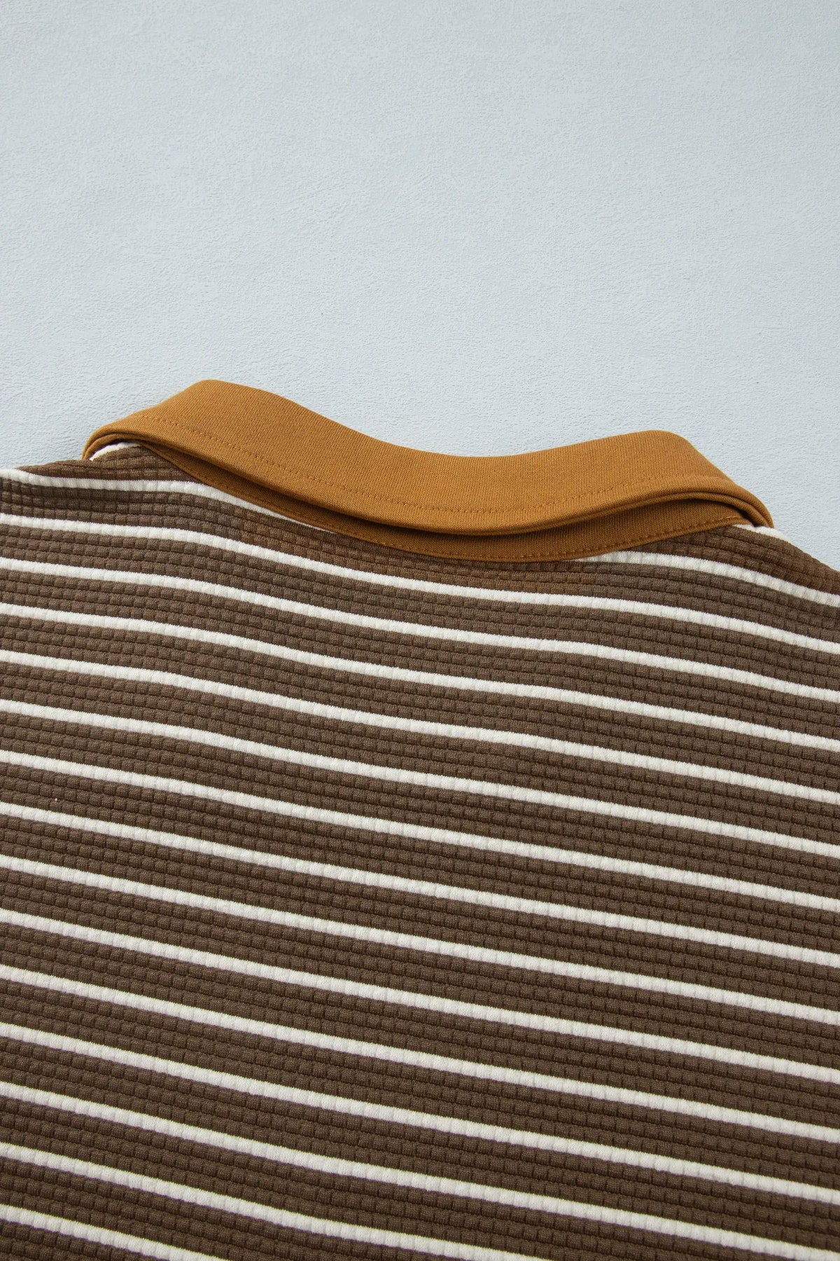 Colourblock Detail Collar V Neck Plus Size Long Sleeve Top – Brown Stripe