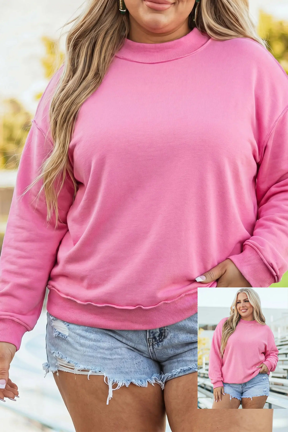 Exposed Seam Detail Reversible Double Wear Plus Size Sweatshirt – Bright Pink