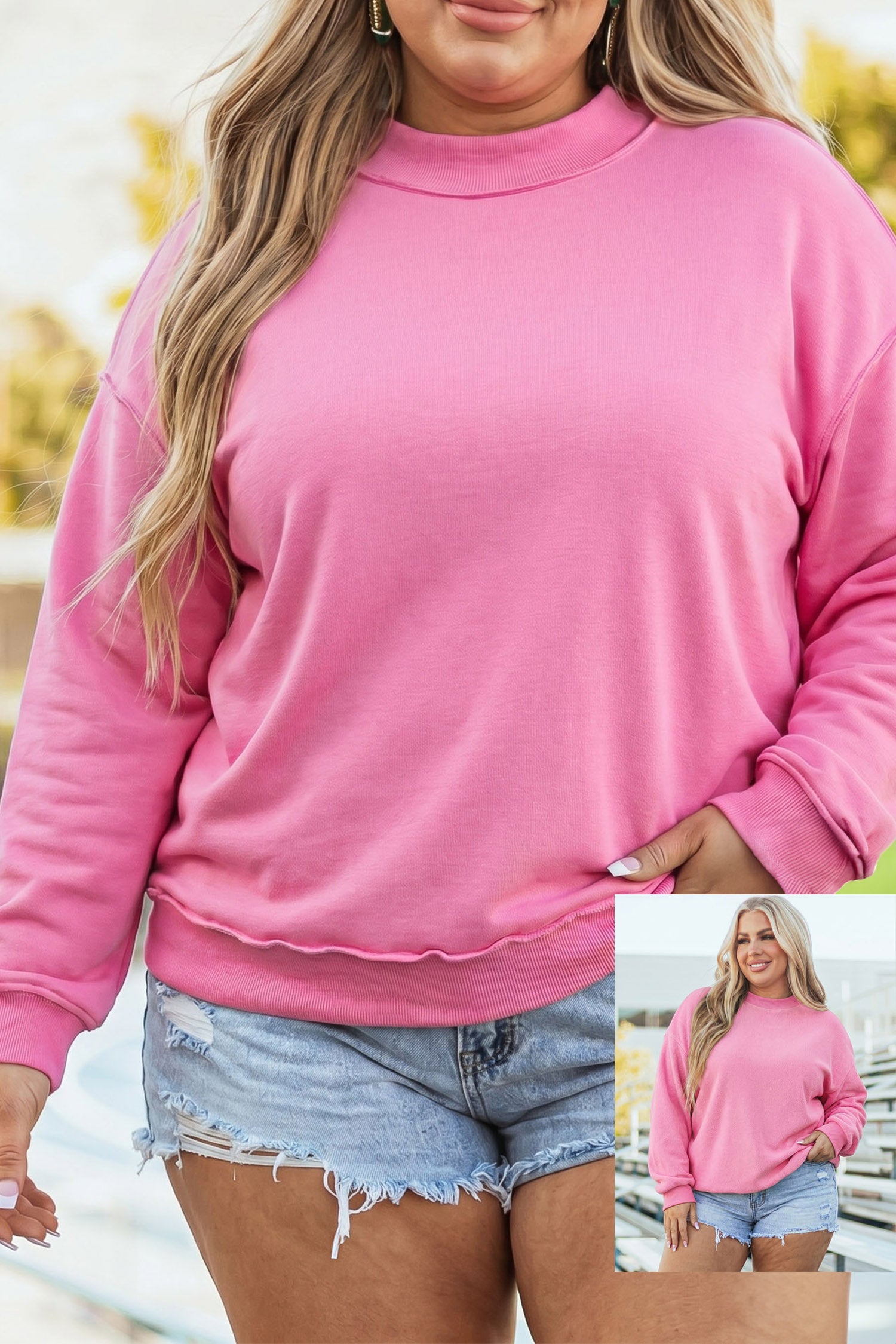 Exposed Seam Detail Reversible Double Wear Plus Size Sweatshirt – Bright Pink