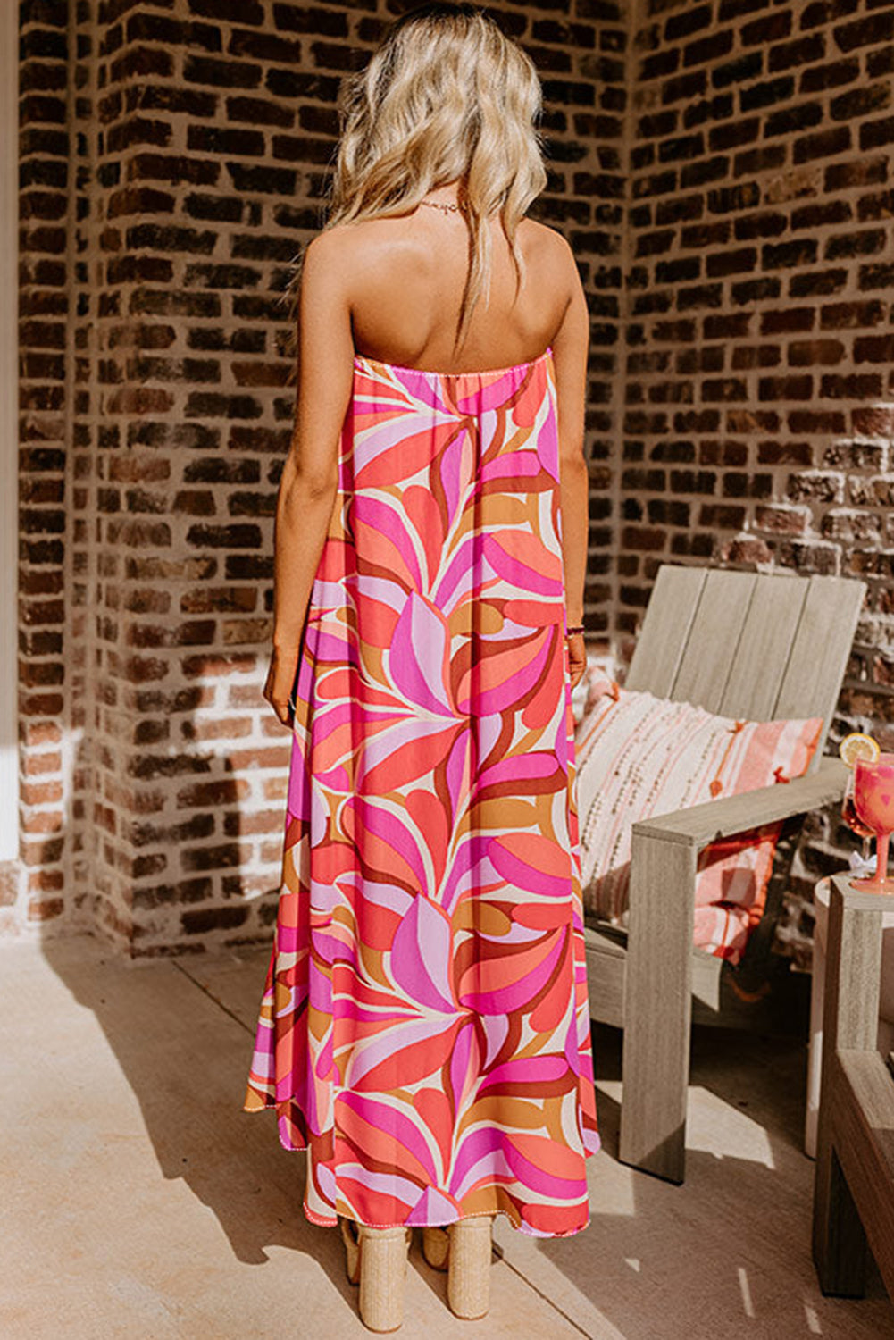 Rose Floral High Low Bandeau Vacay Dress eAura