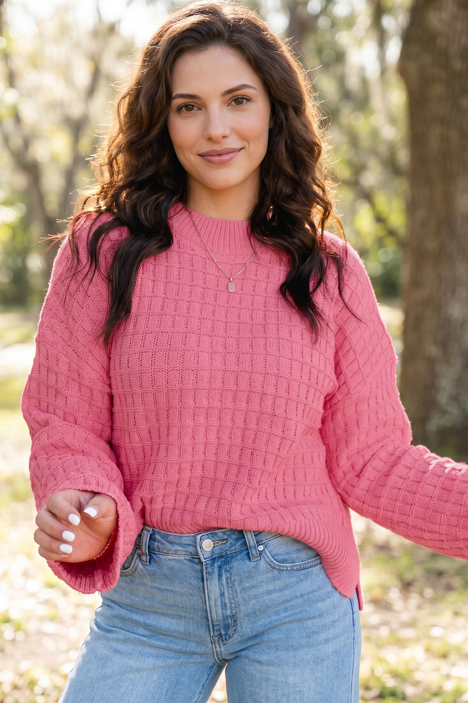 Drop Shoulder Long Sleeve Knit Regular Fit Sweater – Peach Blossom