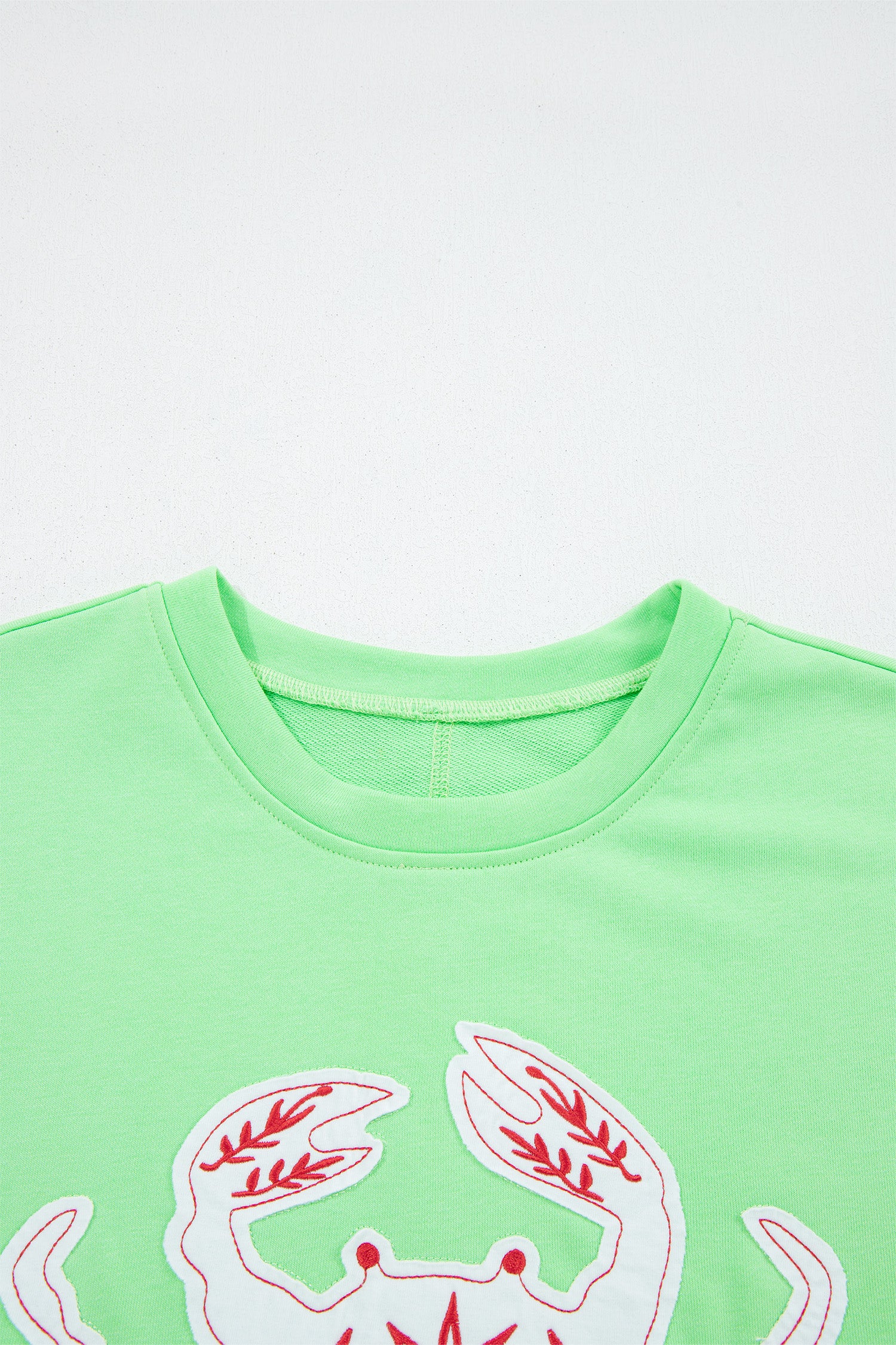 Crab Embroidered Patch Loose Round Neck Tee – Bright Green
