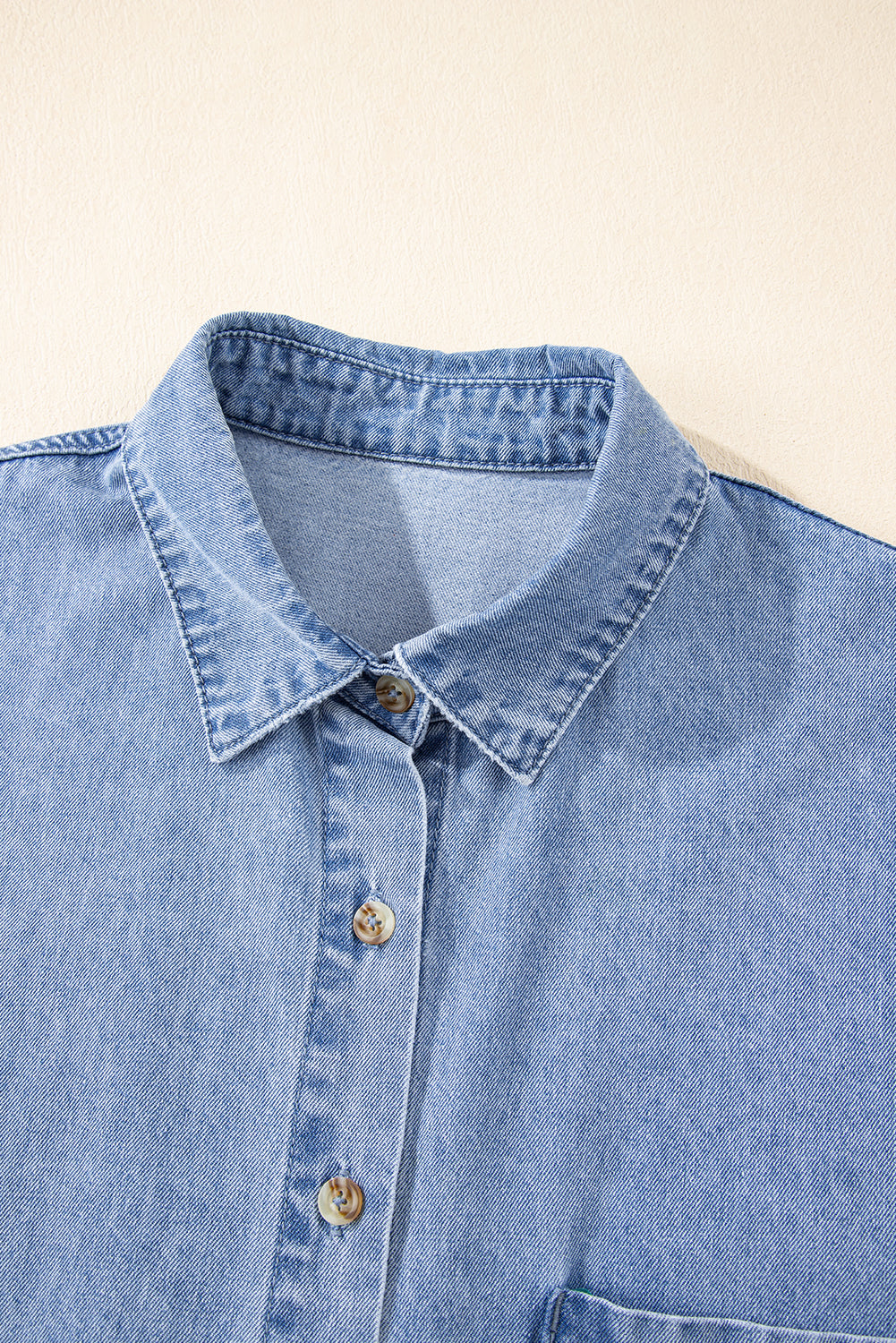 Dusk Blue Short Sleeve Pocketed Button up Denim Tunic Dress BB Fashion Outlet