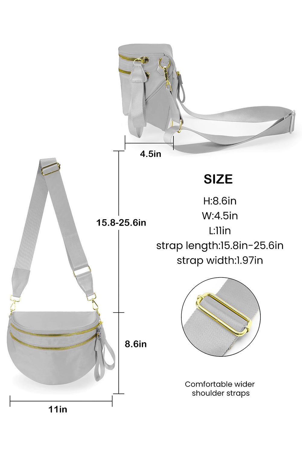 Camel Double Zip Crescent Shape Adjustable Sling Bag