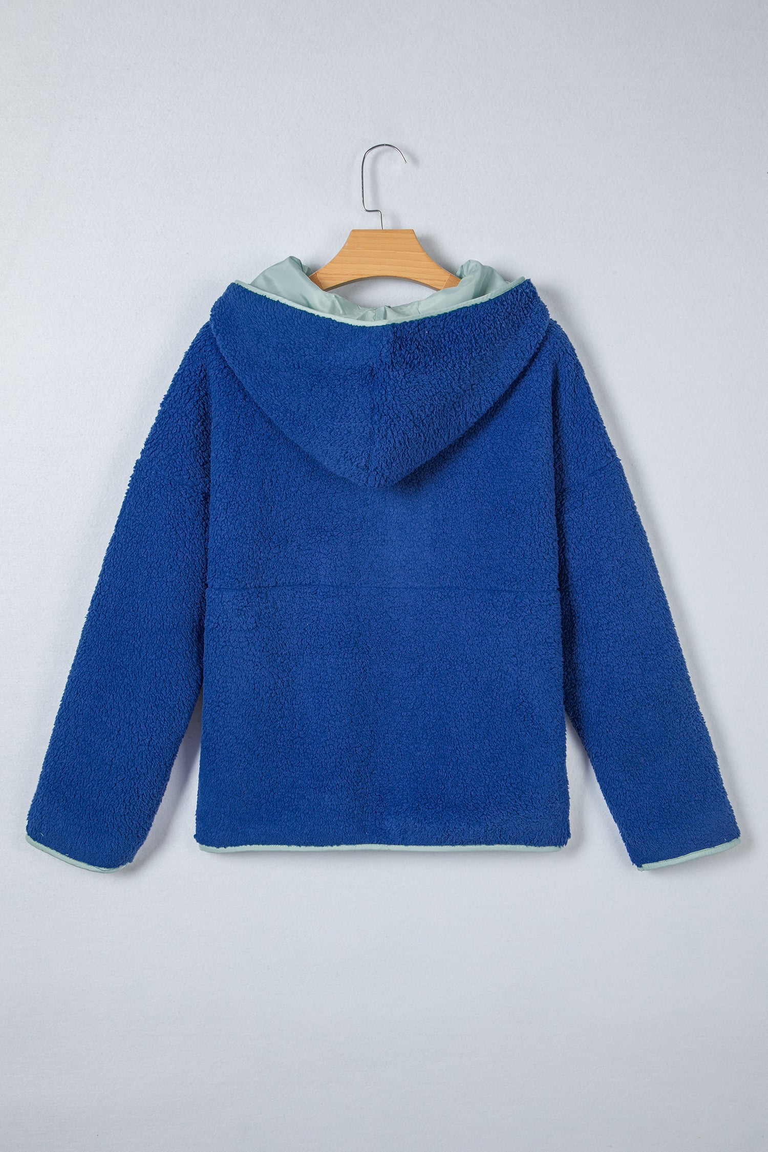 Blue Sherpa Half Zip Contrast Trim Pullover Hoodie - eAura