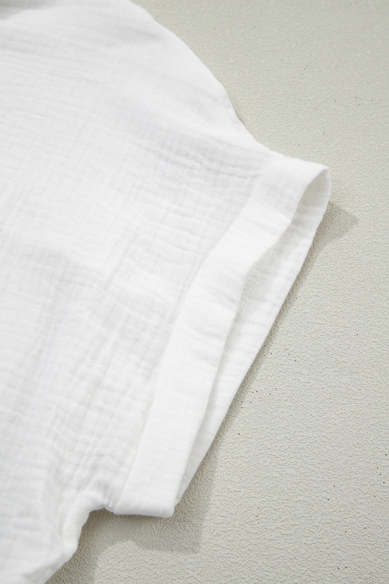 Lace Trim Cuffed Short Sleeve Textured Shirt