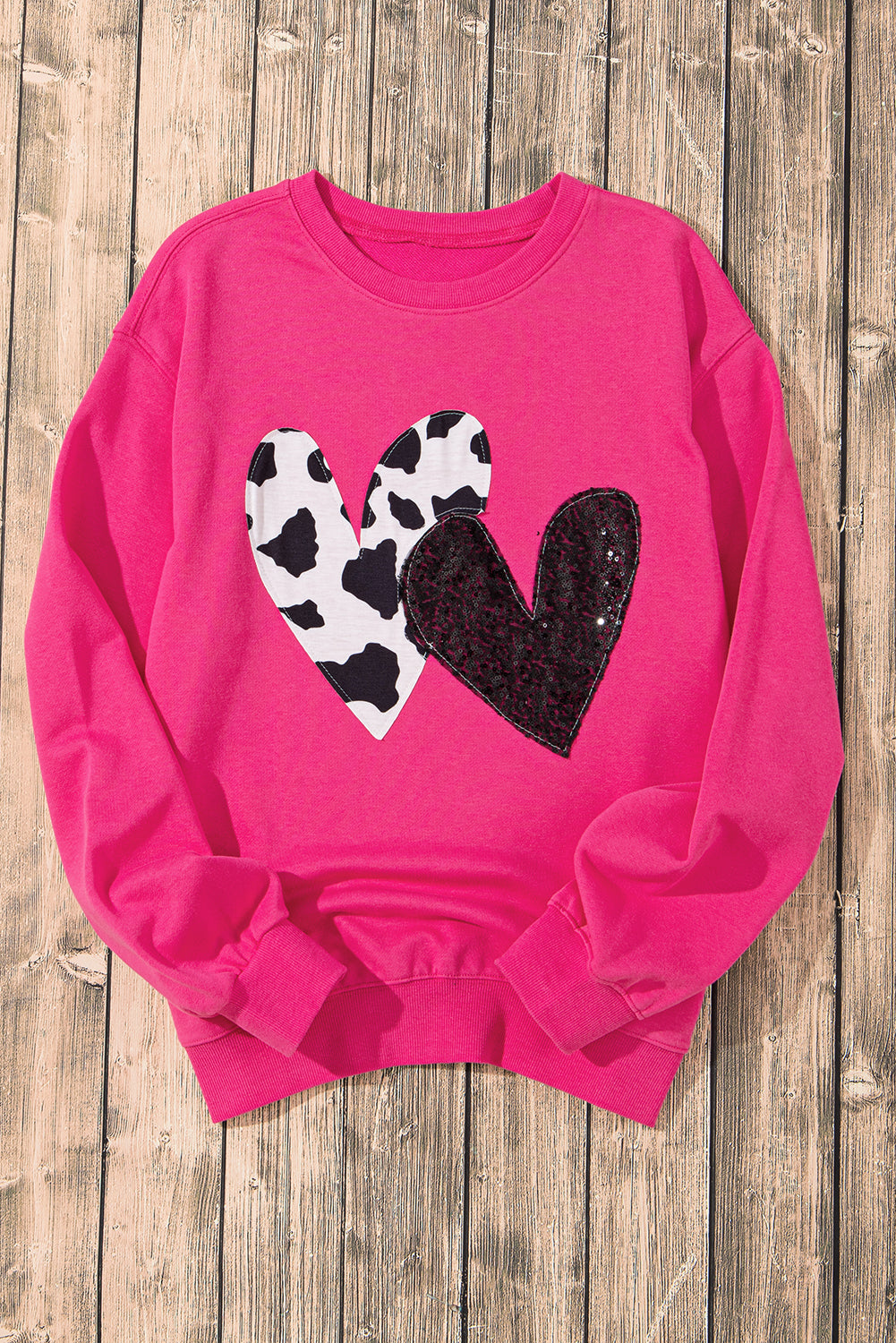 Pink Sequins Heart Patch Graphic Sweatshirt