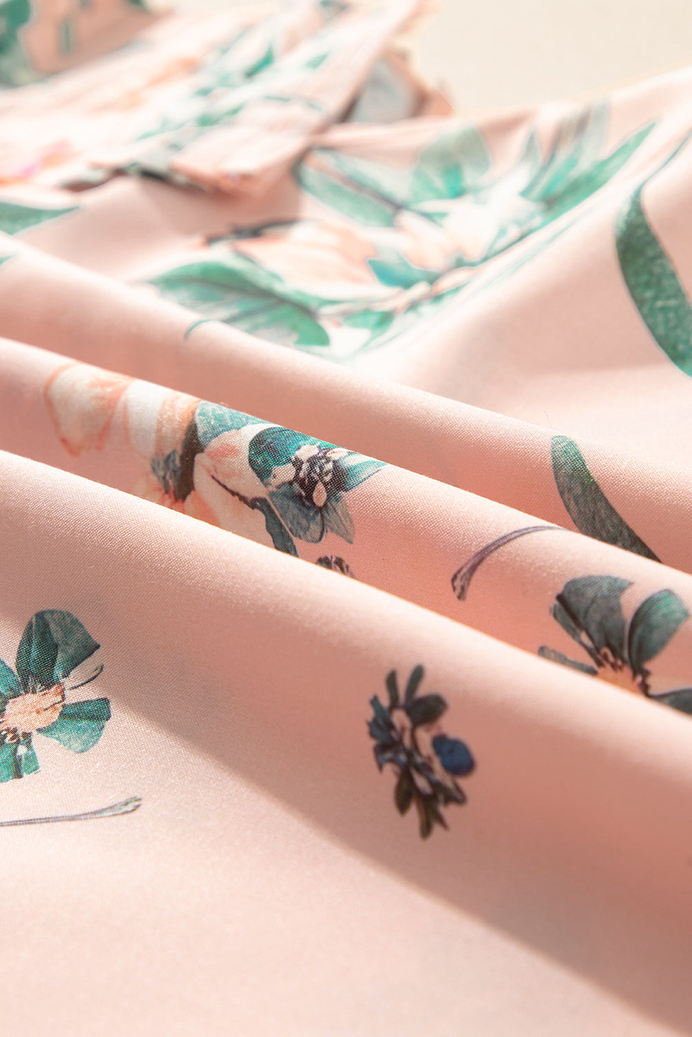 Pink Floral Print Frilled V Neck Pleated Sleeve Blouse eAura