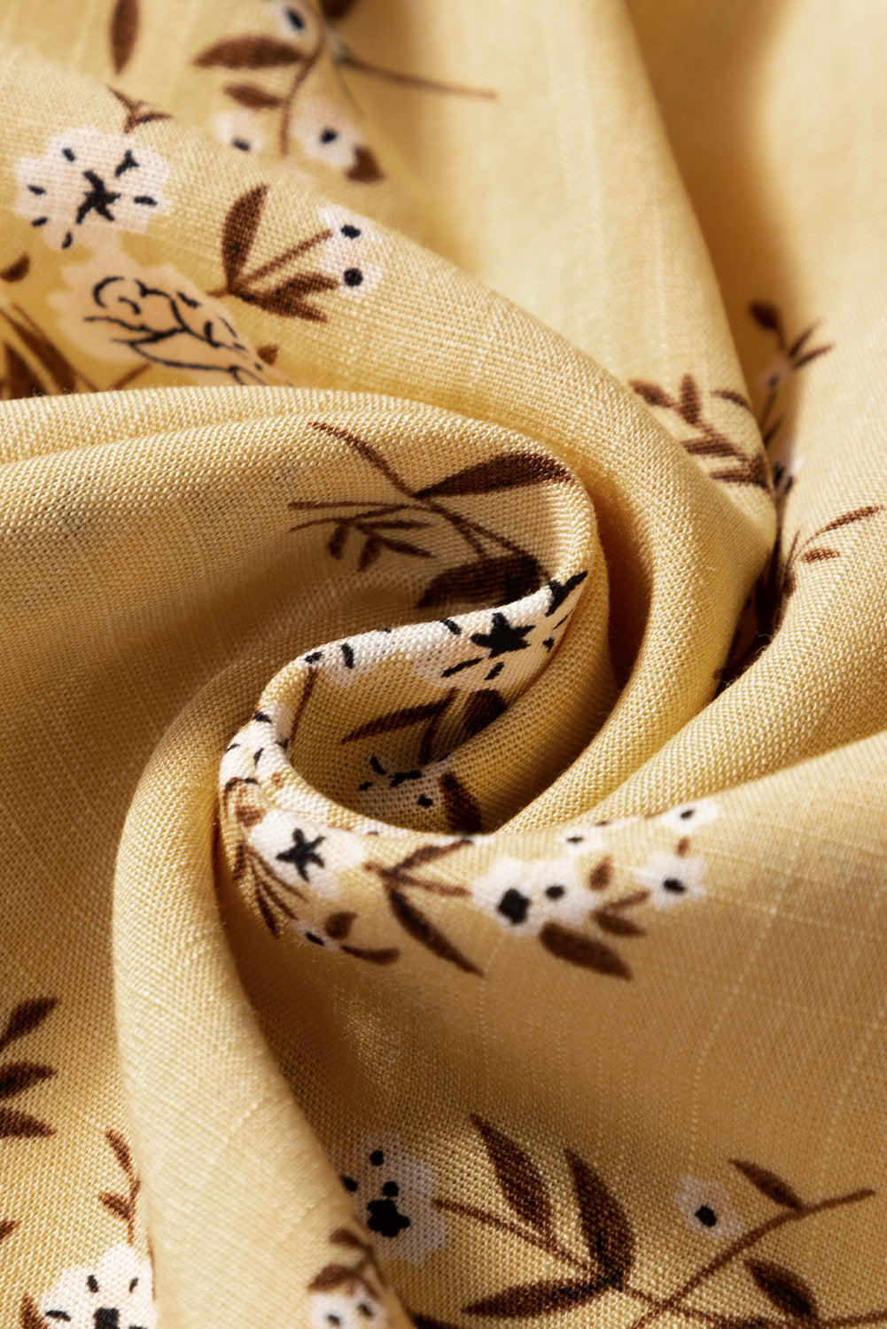 Yellow Boho Floral Print Ruffle Smocked Flowy Summer Dress eAura