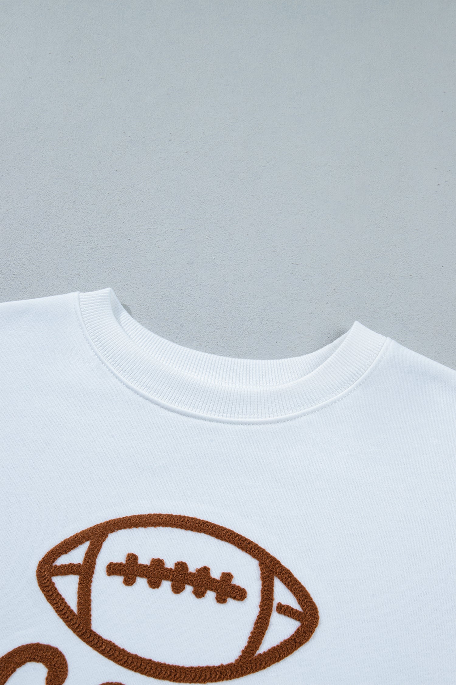 Embroidered Slogan Game Day Rugby Pattern Crewneck Sweatshirt – White