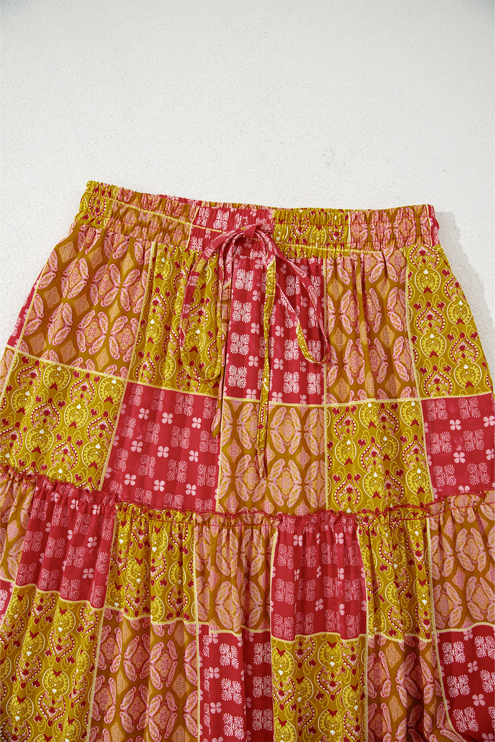 Tiered Paisley Print Pocketed Maxi Skirt