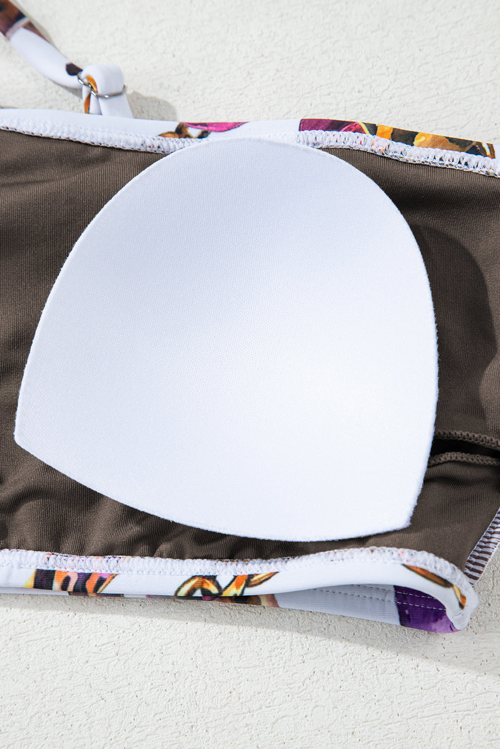 Khaki Abstract Print One Shoulder Ring Linked High Waist Bikini eAura