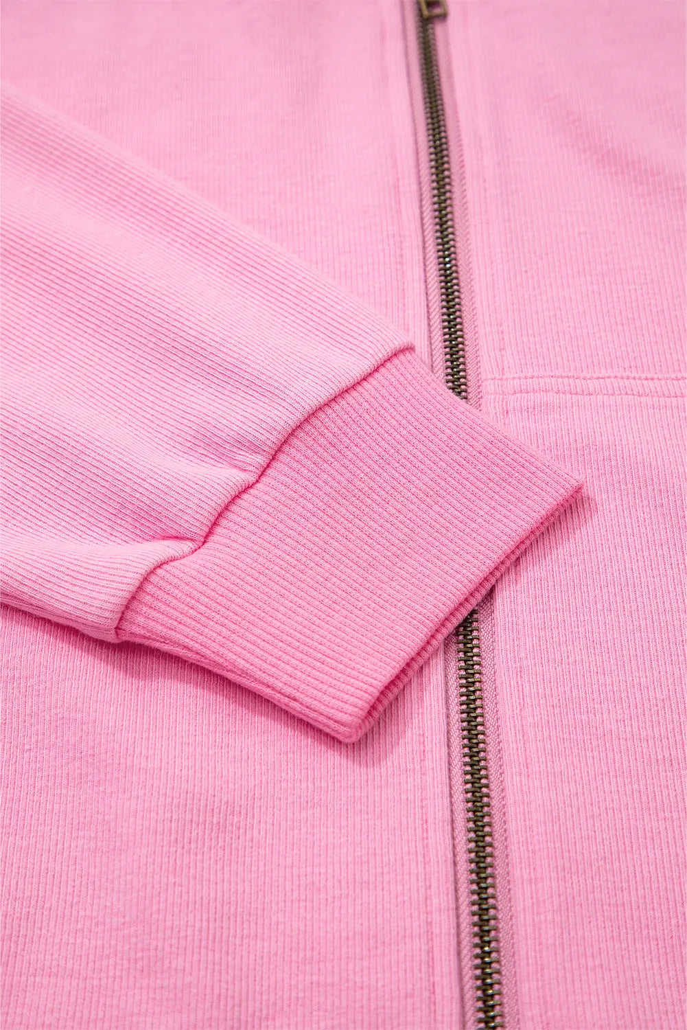 Solid Colour Ribbed Zip Up Drawstring Hooded Jacket – Sachet Pink