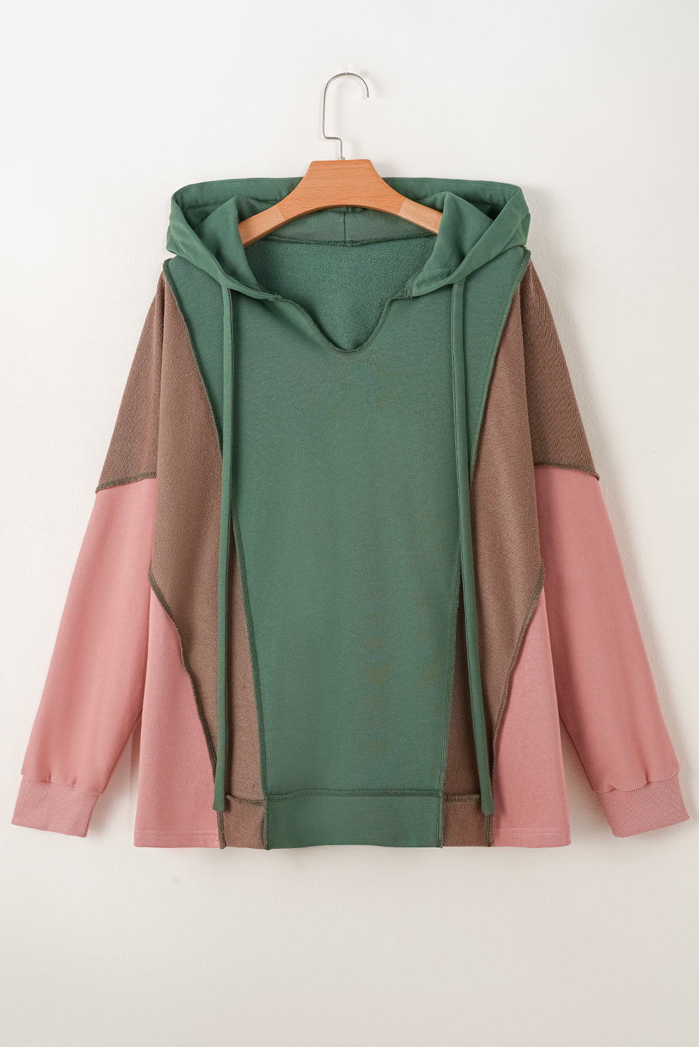 Breen Plus Size Colourblock Patchwork V Neck Hoodie BB Fashion Outlet