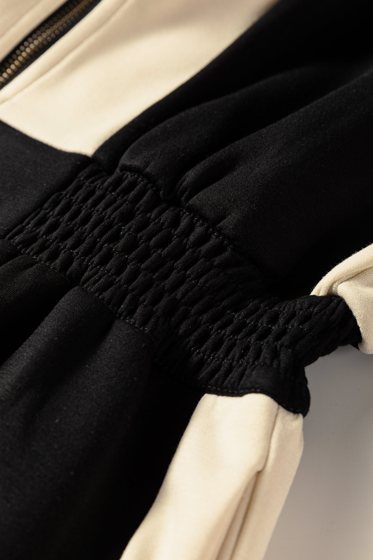 Black Two-tone Long Sleeve Zipped Front Casual Romper - eAura