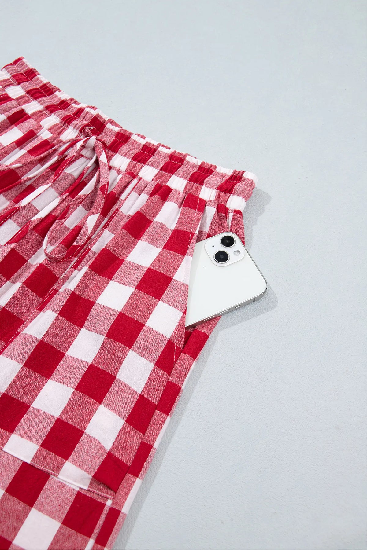 Tie Elastic Waist Shift Pants — Gingham Plaid
