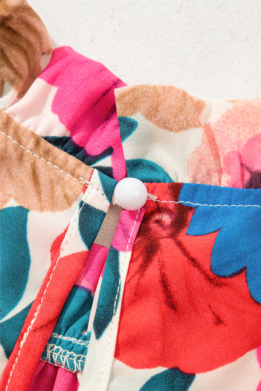 Sky Blue Floral Mock Neck Striped Flutter Sleeve Blouse eAura