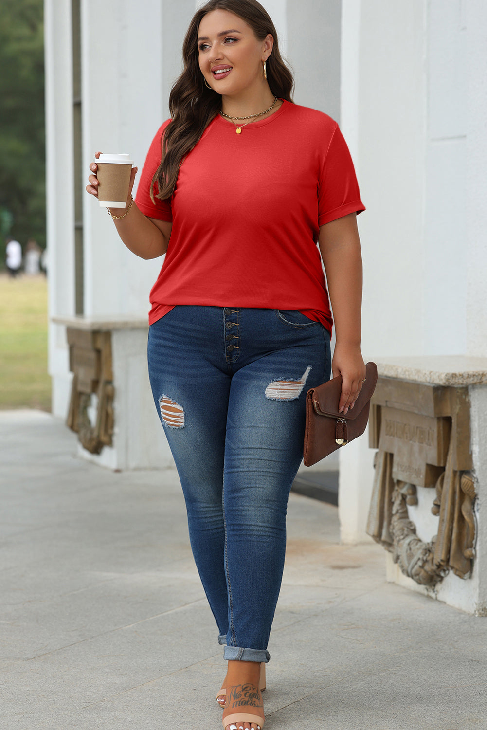 Casual Plain Crew Neck Tee T-Shirt