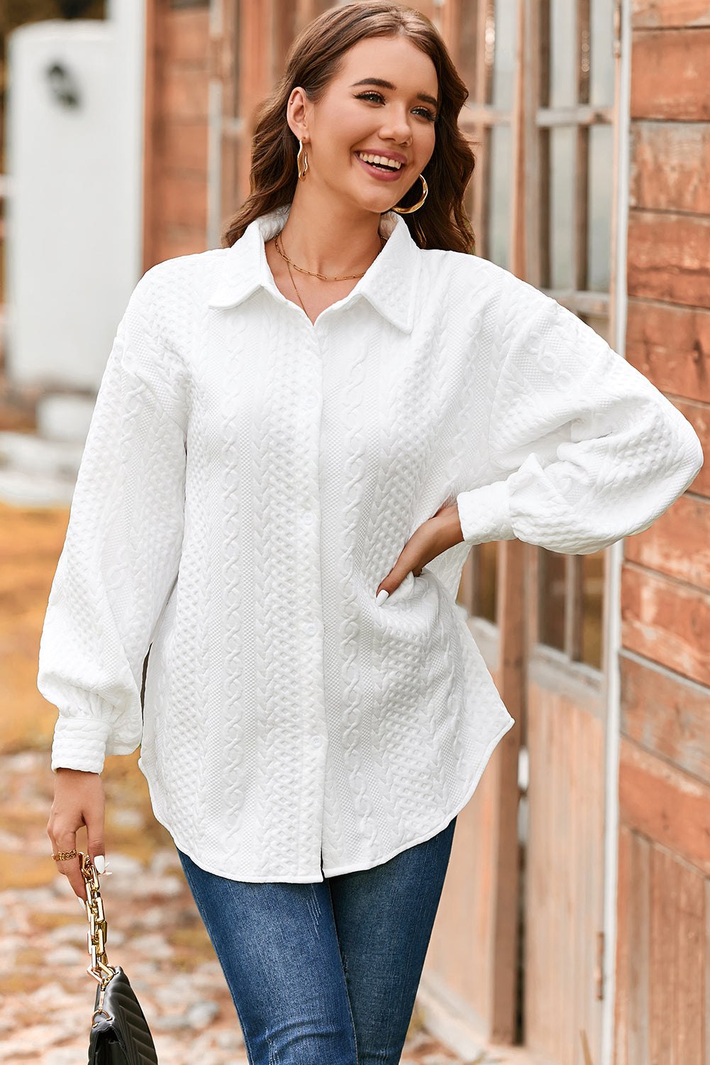 Textured Puff Sleeve Loose Shacket eAura