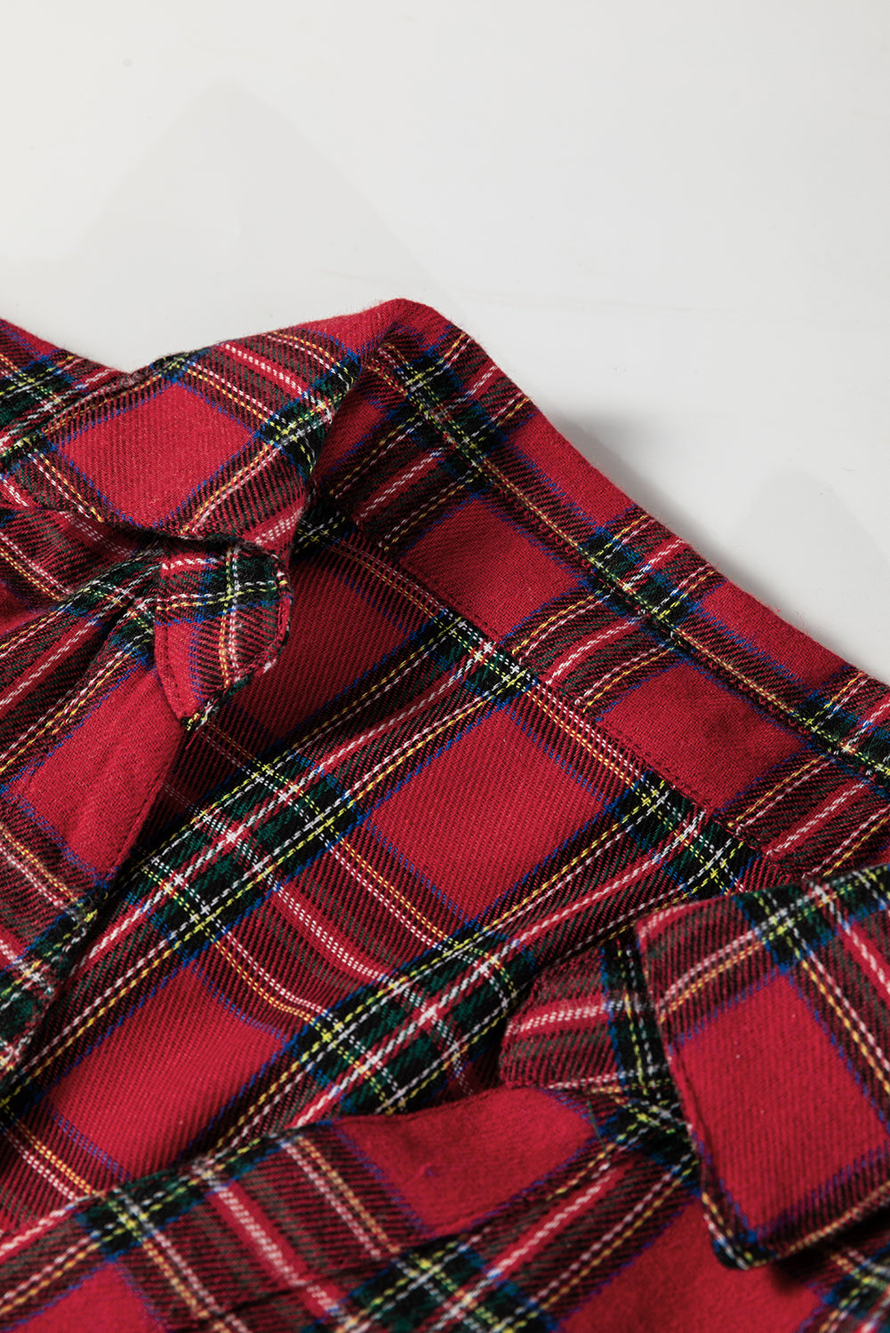 Plaid Shirt Collar Half Button Ruffle Hem Long Sleeve Mini Dress - eAura