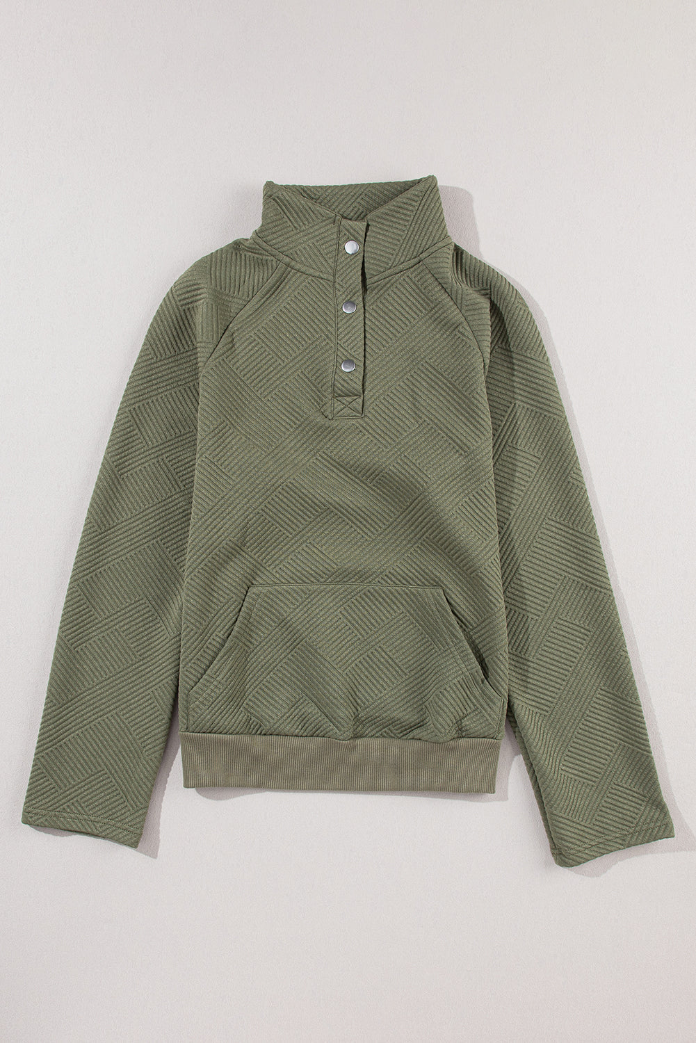 Laurel Green Textured Knit Buttoned Kangaroo Pocket Sweatshirt eAura