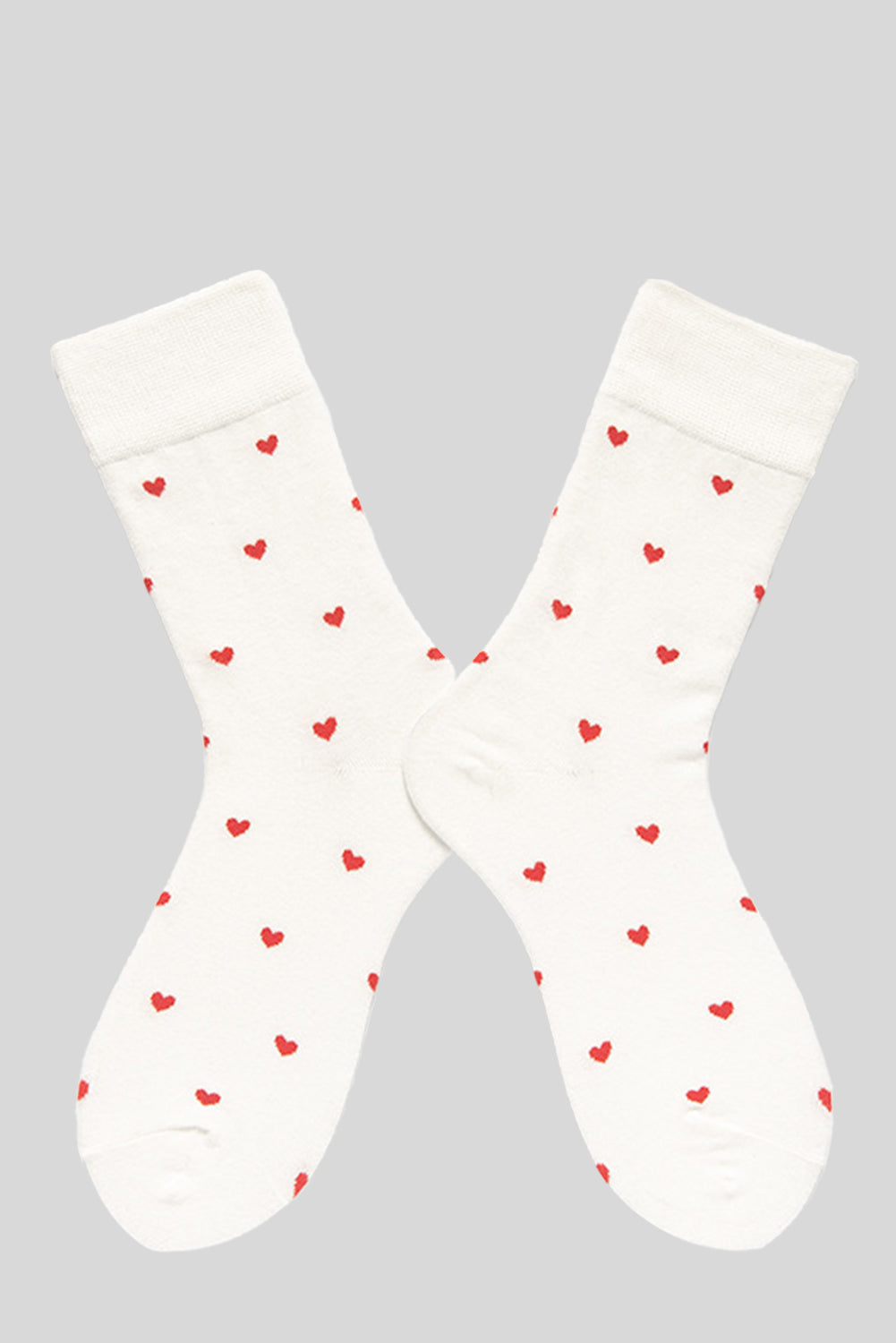 White With Red Hearts Pattern Crew Socks