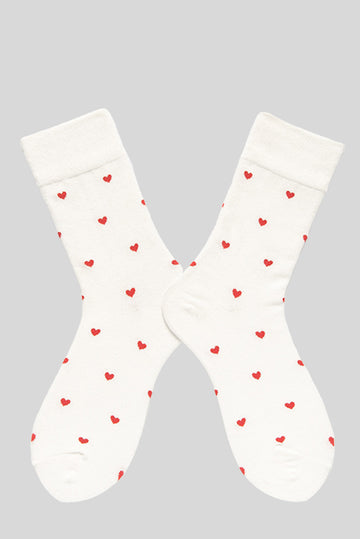 White With Red Hearts Pattern Crew Socks