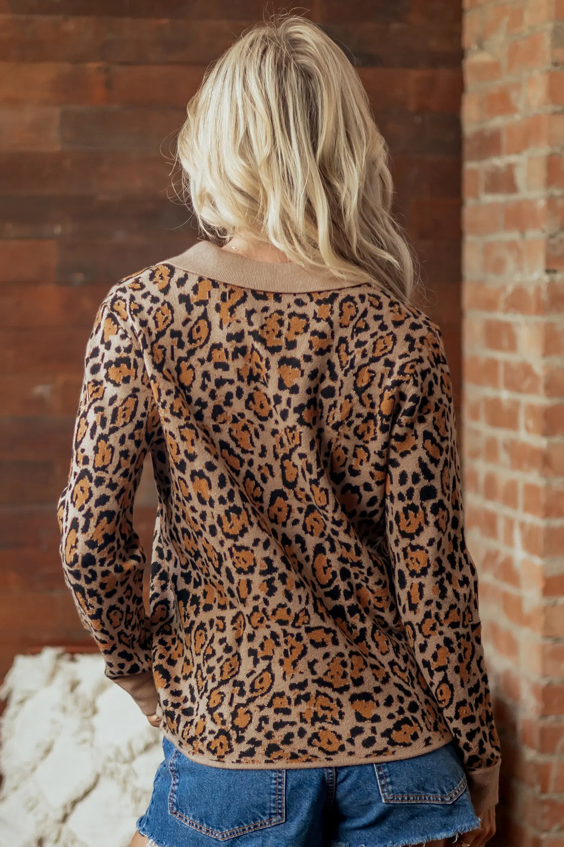 Leopard Print Button-Up Cardigan Long Sleeve Cardigans – Brown