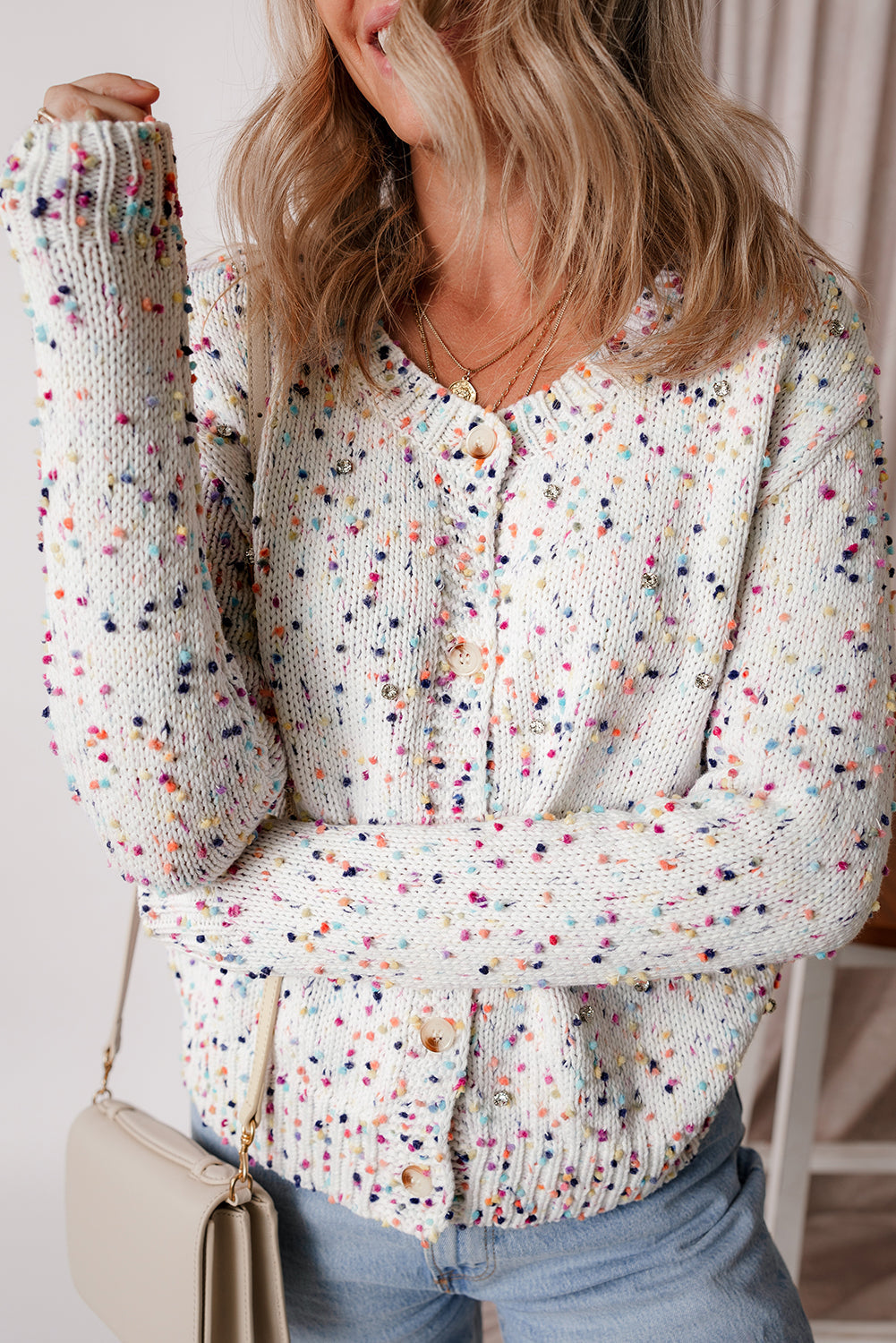 Black Rhinestone Decor MultiColour Confetti Sweater Cardigan eAura