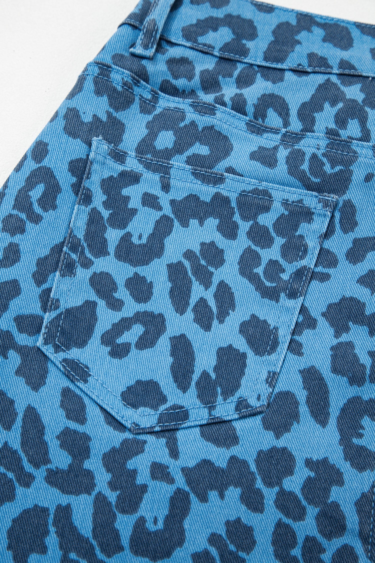 Leopard Denim Frayed Split Denim Midi Skirt - eAura