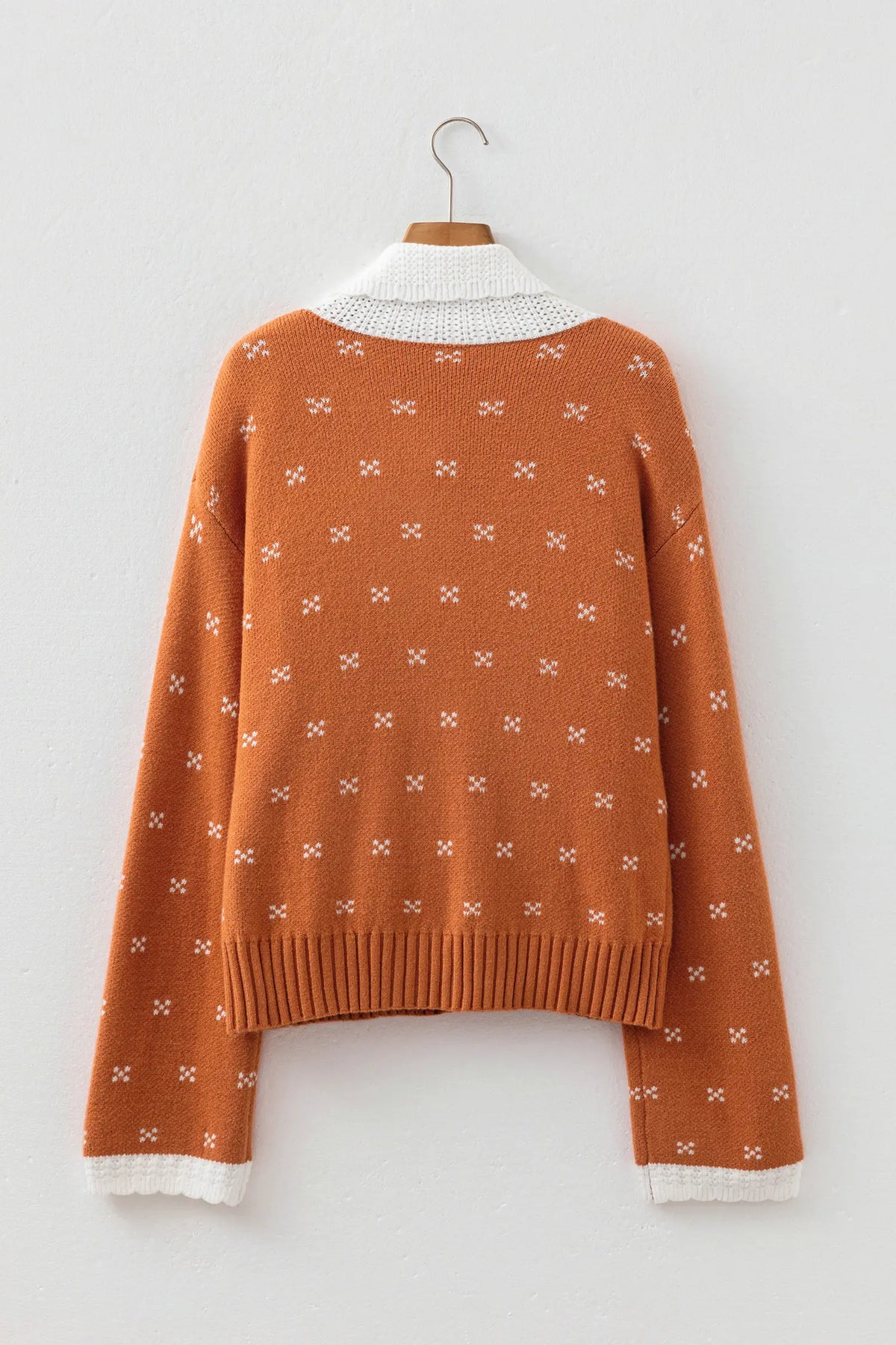 Peter Pan Collar Colourblock Long Sleeve Knitwear Cardigan – Russet Orange