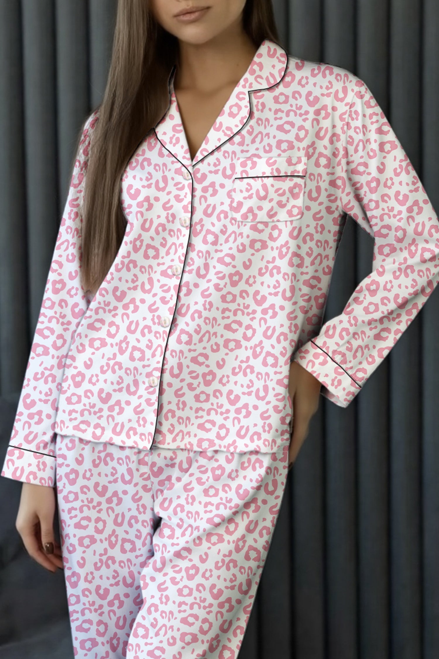 Pink Leopard Print Long Sleeve Pyjama Set - eAura