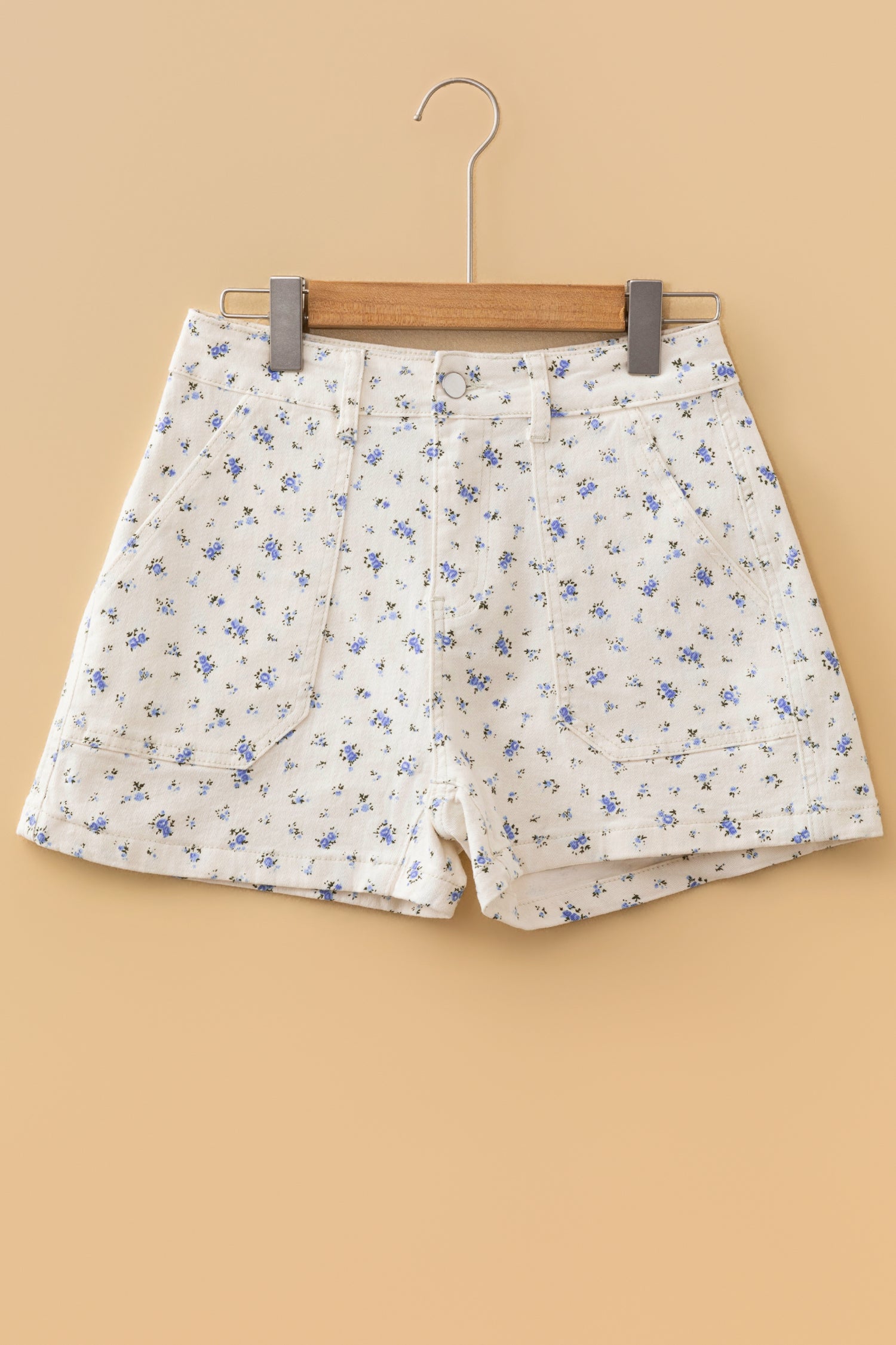 Floral Casual Cute Denim Shorts – White
