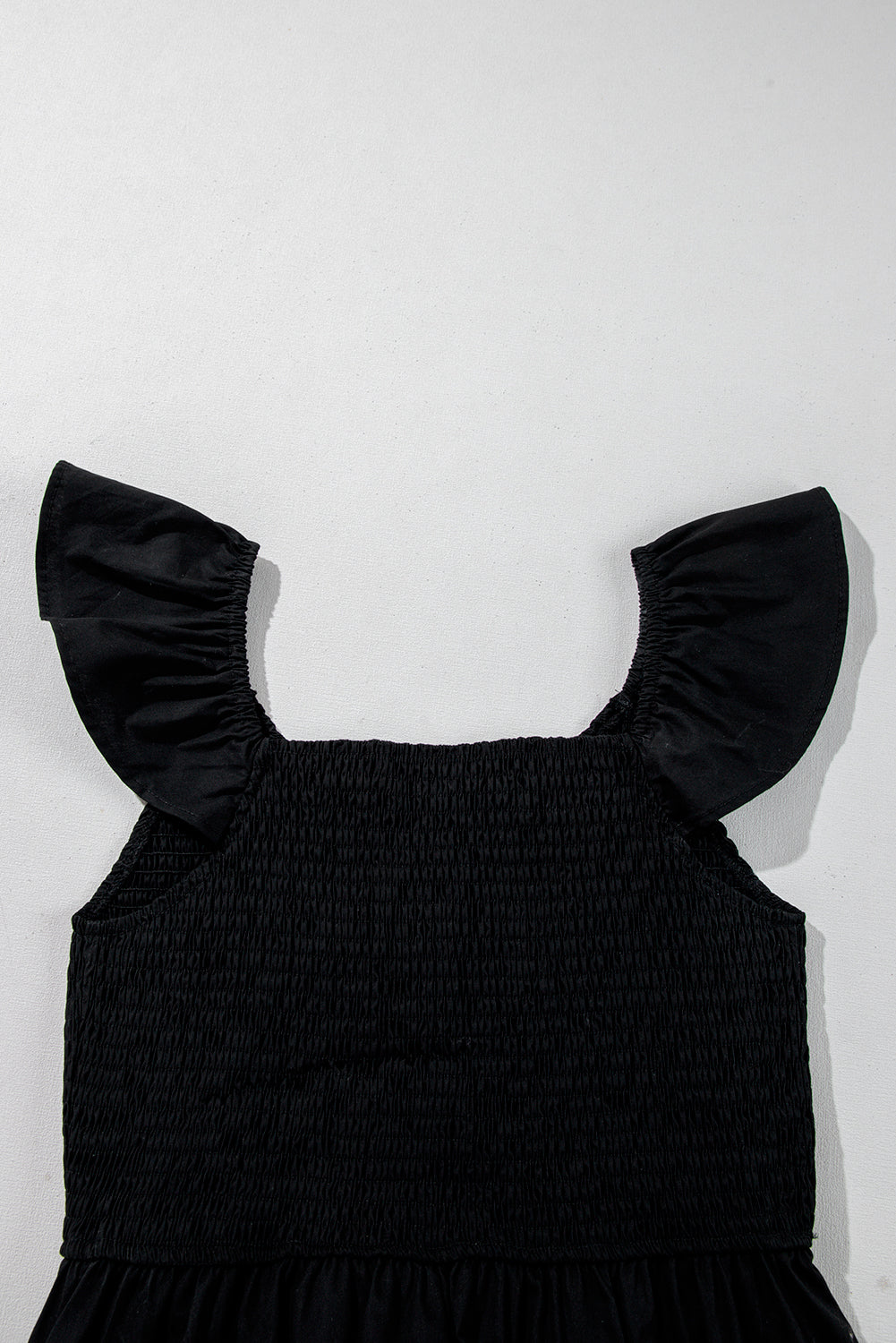 V Neck Flutter Sleeve Smocked Bodice High Waist Ruffle Maxi Dress eAura