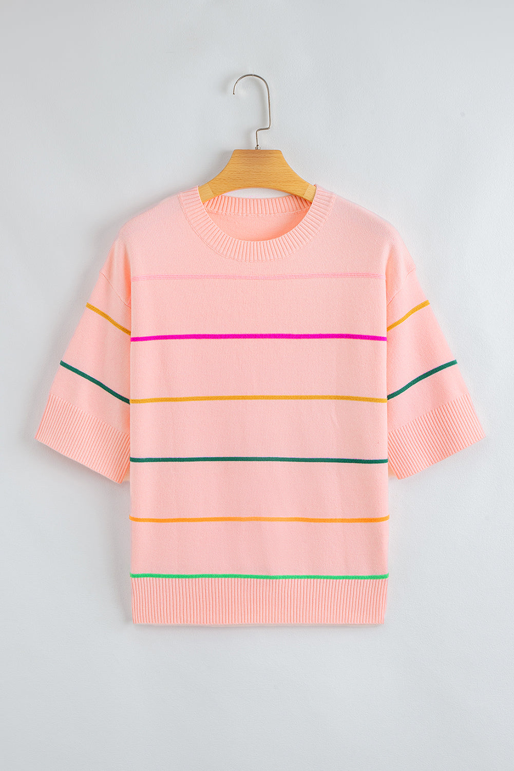 Striped Half Sleeve Drop Shoulder Sweater eAura
