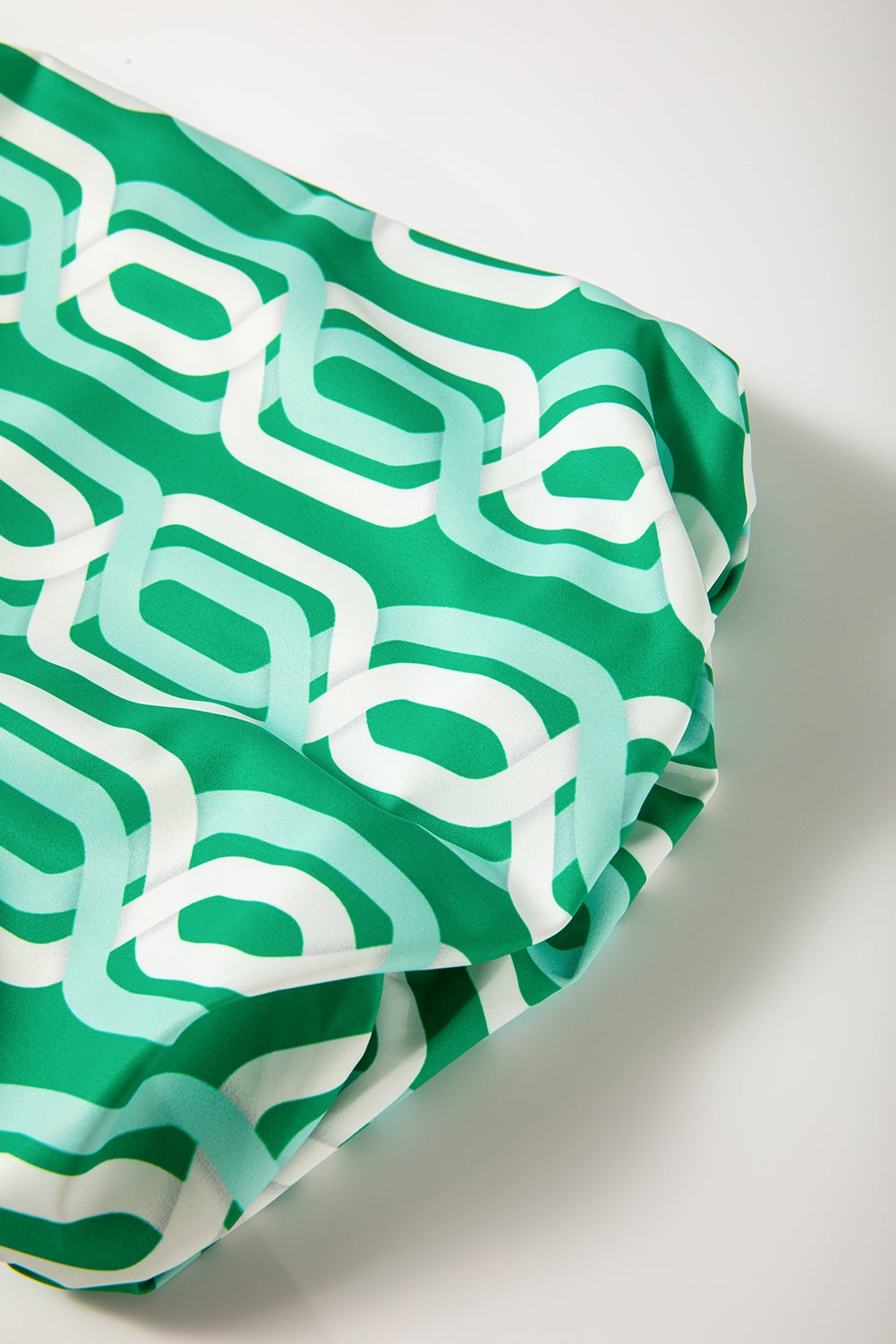Bright Green Abstract Patterned V Neck Puff Short Sleeve Mini Dress eAura