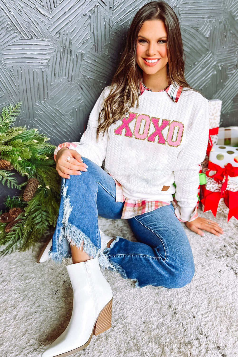 Merry And Bright Cable Knit Pullover Sweatshirt - eAura